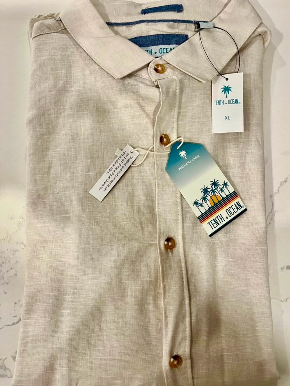 Tenth + Ocean Linen Blend Shirt XL Beige Color